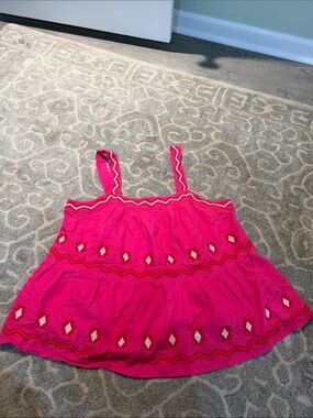 LOFT Bright Pink Embroidered Tiered Camisole